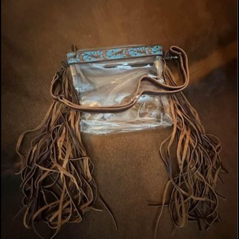 clear cross body fringe purse